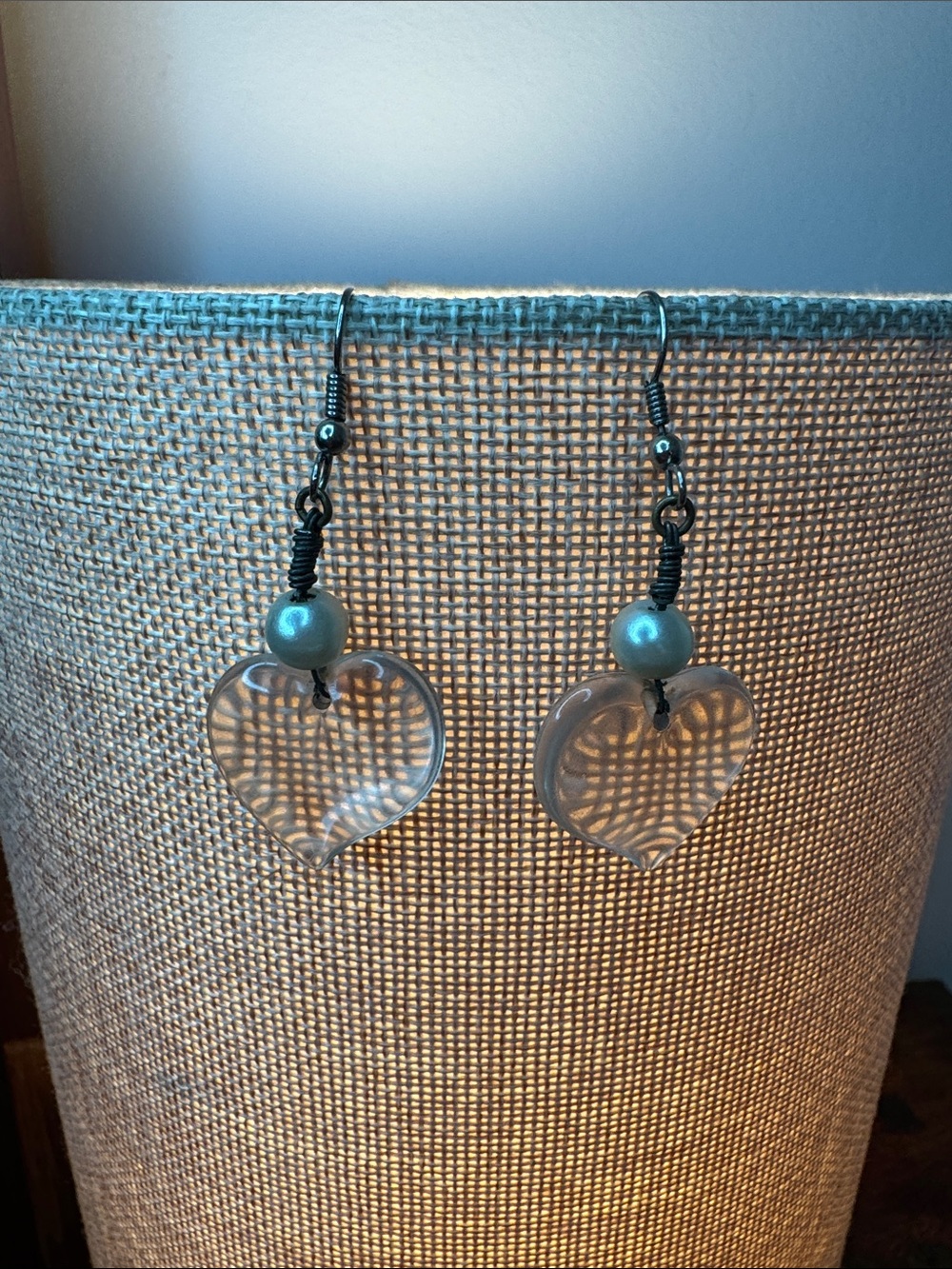 Vintage Blue Pearl Heart Drop Earrings